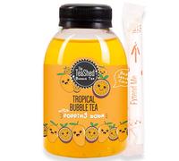 The TeaShed Ready to Drink Tropical Bubble Tea, Mango Iced Tea with Passion Fruit Popping Boba, 250ml Bottle with Extendable Straw