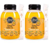 The TeaShed Ready to Drink Tropical Bubble Tea, Mango Iced Tea with Passion Fruit Popping Boba, 250ml Bottle with Extendable Straw (Pack of 2)