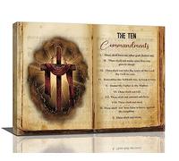 The Ten Commandments Cross Decor Wall Art 10 Commandments Bible Verse Christian Religion Scripture Pictures Wall Decor Canvas Painting Prints Artwork Framed for Church Bedroom Bathroom Kitchen 16"x12"