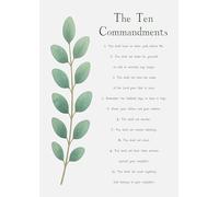 The Ten Commandments Wall Art, Christian print, Religious Scripture with Green Leaf Design, Modern Typography, Eucalyptus Stem. Size A4