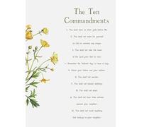 The Ten Commandments Wall Art Print, Religious Scripture Decor with Floral Design, Green Text. Size A4