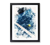 The Tennis Court Watercolour Modern Framed Print | A3 Black Framed Wall Art | Ready to Hang | Modern Sport Picture | Living Room Bedroom Lounge Office