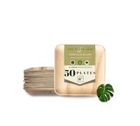 The Terra Leaf 50pcs Disposable Palm Leaf Plates, 6"(15cm) for Desserts, Eco Friendly Biodegradable Compostable Like Wooden, Bamboo & Small Square Paper Side Plates for Hot Food, Picnic Wedding Party