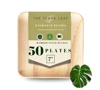 The Terra Leaf 50pcs Disposable Palm Leaf Plates, 7"(18cm) for Desserts, Eco Friendly, Biodegradable, Compostable Like Wooden, Bamboo & Small Square Paper Plates for Hot Food, Picnic Wedding Parties
