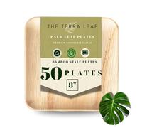 The Terra Leaf 50pcs Disposable Palm Leaf Plates, 8"(20cm) Medium Square, Eco Friendly Biodegradable Compostable Like Wooden, Bamboo, Paper Plates for Hot Food, Picnic Wedding Parties