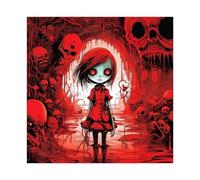 The Terrifying Doll in The Gothic Skull Cave Canvas Poster Wall Art Decor Print Picture Paintings for Living Room Bedroom Decoration 16x16inch(40x40cm)