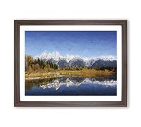 The Teton Mountain Range In Abstract Modern Art Framed Print | A4 Walnut Framed Wall Art | Ready to Hang | Abstract Landscape Picture | Living Room Bedroom Lounge Office