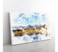 The Teton Mountain Range Watercolour Modern Canvas Wall Art Print Ready to Hang, Framed Picture for Living Room Bedroom Home Office Décor, 60x40 cm (24x16 Inch)