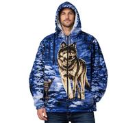 THE TEXTILE COMPANY Unisex Full Zip Wolf Printed Long Sleeve Extra Thick Sweatshirt Hooded Jacket Furlined Jumpers For Autumn Winter UK Sizes M-3XL (UK, Alpha, XL, Regular, Regular, BLUE WOLF)