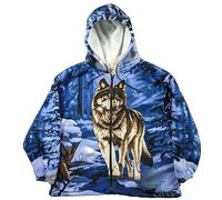 THE TEXTILE COMPANY Unisex Full Zip Wolf Printed Long Sleeve Extra Thick Sweatshirt Hooded Jacket Furlined Jumpers For Autumn Winter UK Sizes M-3XL (UK, Alpha, L, Regular, Regular, BLUE WOLF)