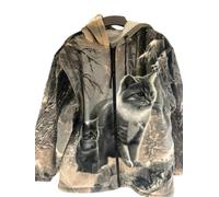 THE TEXTILE COMPANY Unisex Full Zip Wolf Printed Long Sleeve Extra Thick Sweatshirt Hooded Jacket Furlined Jumpers For Autumn Winter UK Sizes M-3XL (UK, Alpha, M, Regular, Regular, GREY CAT)