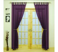 The Textile House Purple Woven Voile Tab Top Panel, 58” Wide x 90” Drop, Living Room, 2 Panels