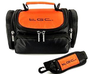 The TGC Orange & Black Shoulder Camera Case compatible with Canon SLR PowerShot G1 X SX40 HS SX50 HS SX500 IS VIXIA HF 21 HF G10 HF G20 HF M300 HF M40 HF M400 HF M41 HF M50 HF M500 HF M52 HF R20 Black HF R21 HF R200 HF S30 HV 40 Bridge Cameras & Camcorders