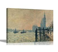 The Thames Below Westminster By Claude Monet Canvas Pictures Framed Prints Wall Art Home Office Framed Hanging Art Large 86 x 61cm (34 x 24 inches)