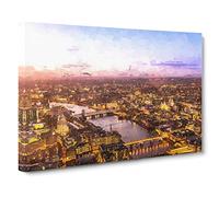 The Thames River & London Skyline Canvas Print | Gallery Wrapped 30mm Frame Wall Art | 30x20 inches | Ready to Hang | Abstract Landscape Picture | Living Room Bedroom Lounge Office