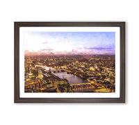 The Thames River & London Skyline in Abstract Framed Print | A2 Walnut Framed Wall Art | Ready to Hang | Abstract Cityscape Picture | Living Room Bedroom Lounge Office
