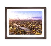 The Thames River & London Skyline In Abstract Modern Art Framed Print | A3 Walnut Framed Wall Art | Ready to Hang | Abstract Cityscape Picture | Living Room Bedroom Lounge Office
