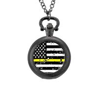 The Thin Yellow Line Flag Vintage Pocket Watch Alloy Pendant Watches Necklace Gift for Men Women Black-Style