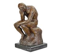 The Thinker by Auguste Rodin Bronze Statue Sculpture Real Bronze Marble Base 12 in