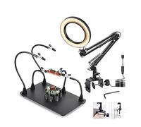 The Third Hand Soldering Work Station with 5PC Magnetic Flexible Arm PCB Clip 5X LED Illuminated Magnifier Welding Helping Hands Tool (Color : N-6PC-B, Size : DC 5V)