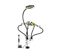 The Third Hand Third Hand Tool Table Clamp Soldering Stand USB LED 3X Magnifier 5pc Flexible Arms Bench Vise Soldering Holder (Color : SN5USB, Size : 3X_55MM)