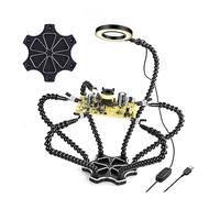 The Third Hand Welding Helping Hands Soldering Repair Tool Third Hand PCB Holder Tool 6pcs Flexible Arms with 3X LED Magnifying Lamp DIY Fan (Color : N-SH6M-BK9)