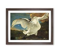 The Threatened Swan By Jan Asselijn Classic Painting Framed Wall Art Print, Ready to Hang Picture for Living Room Bedroom Home Office Décor, Walnut A2 (64 x 46 cm)