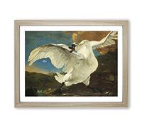 The Threatened Swan By Jan Asselijn Classic Painting Framed Wall Art Print, Ready to Hang Picture for Living Room Bedroom Home Office Décor, Oak A3 (46 x 34 cm)