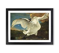 The Threatened Swan By Jan Asselijn Classic Painting Framed Wall Art Print, Ready to Hang Picture for Living Room Bedroom Home Office Décor, Black A4 (34 x 25 cm)