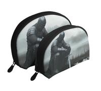 The Three-Dimensional Knight Kneels Printed Makeup Bags 2-Piece Portable Shell Travel Toiletry Bag