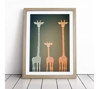 The Three Giraffes Framed Wall Art Print A2 Oak