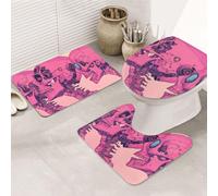 The Three Pink Skulls Look To The Left Bathroom Rugs Sets 3 Piece, Soft Absorbent Memory Foam Bath Mats And U Shaped Contour Toilet Rug, Home Decoration, Quick Dry