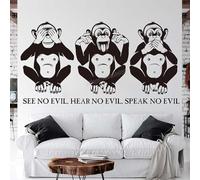 The Three Wise Monkeys Wall Decal See Hear Speak No Evil Monkey Inspirational Quote Vinyl Wall Sticker for Bedroom Decor 109x57cm