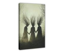The Three Witches in The Haunted Forest - Surreal Gothic Eerie Folk Art Canvas Poster Wall Art Decor Print Picture Paintings for Living Room Bedroom Decoration 16" L X 24" W