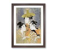 The Three Women By Kitagawa Utamaro Asian Japanese Framed Print | A2 Walnut Framed Wall Art | Ready to Hang | Asian Nature Picture | Living Room Bedroom Lounge Office