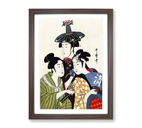 The Three Young Women By Kitagawa Utamaro Asian Japanese Framed Print | A2 Walnut Framed Wall Art | Ready to Hang | Asian Nature Picture | Living Room Bedroom Lounge Office