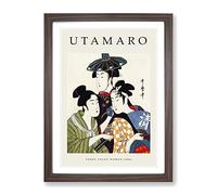 The Three Young Women By Kitagawa Utamaro Exhibition Museum Asian Japanese Framed Print | A2 Walnut Framed Wall Art | Ready to Hang | Asian Nature Picture | Living Room Bedroom Lounge Office