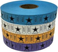 The Ticket Gurus-(4) Rolls of Star Tickets (2000ct per Single roll) Consecutively Numbered Raffle Tickets.Blue/White/Orange/Purple