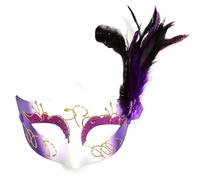 The Tie Co™ Deluxe Masquerade Mask - Feathered Venetian-Style Fancy Dress Mask for Halloween, Prom, Carnival, Party & Ball - Purple Feathered