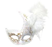 The Tie Co™ Deluxe Masquerade Mask - Feathered Venetian-Style Fancy Dress Mask for Halloween, Prom, Carnival, Party & Ball - White Feathered