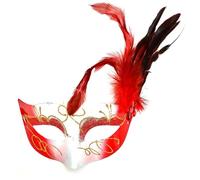 The Tie Co™ Deluxe Masquerade Mask - Feathered Venetian-Style Fancy Dress Mask for Halloween, Prom, Carnival, Party & Ball - Red Feathered