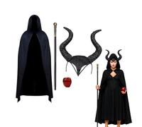 The Tie Co™ Evil Witch Costume for Women - Halloween Outfit with Cape, Horns, Apple & Cane - Wicked Witch Cosplay Dress Up Set