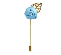 The Tie Co™ Flower With Leaf Fabric Flower Golden Lapel Pin Button Hole (Baby Blue)