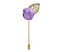 The Tie Co™ Flower With Leaf Fabric Flower Golden Lapel Pin Button Hole (Light Purple)