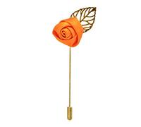 The Tie Co™ Flower With Leaf Fabric Flower Golden Lapel Pin Button Hole (Orange)