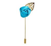 The Tie Co™ Flower With Leaf Fabric Flower Golden Lapel Pin Button Hole (Turquoise)