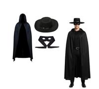 The Tie Co™ Men’s Zorro Costume Set - Halloween Fancy Dress Outfit with Black Cape, Hat & Mask - Classic Hero Disguise for Parties & Events