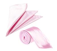 The Tie Co™ Men's Matching Suit Accessories Set - Wide 7.5cm Plain Satin Tie + 28cm Hanky Handkerchief (Baby Pink)