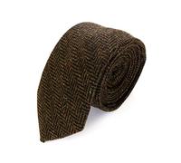 The Tie Co™ New Premium Collection 7cm Wide Wool Tweed Twill Tartan Herringbone Houndstooth Check Ties (17 Herringbone - Black Brown)