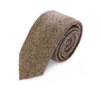 The Tie Co™ New Premium Collection 7cm Wide Wool Tweed Twill Tartan Herringbone Houndstooth Check Ties (13 Herringbone - Beige)